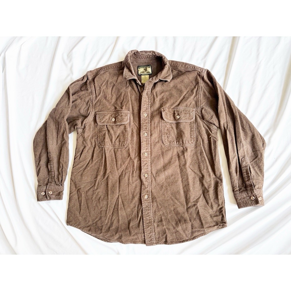 Vtg FIELD & STREAM heavyweight Thick Chamois Fannel Shirt Dark Brown Mens Size L